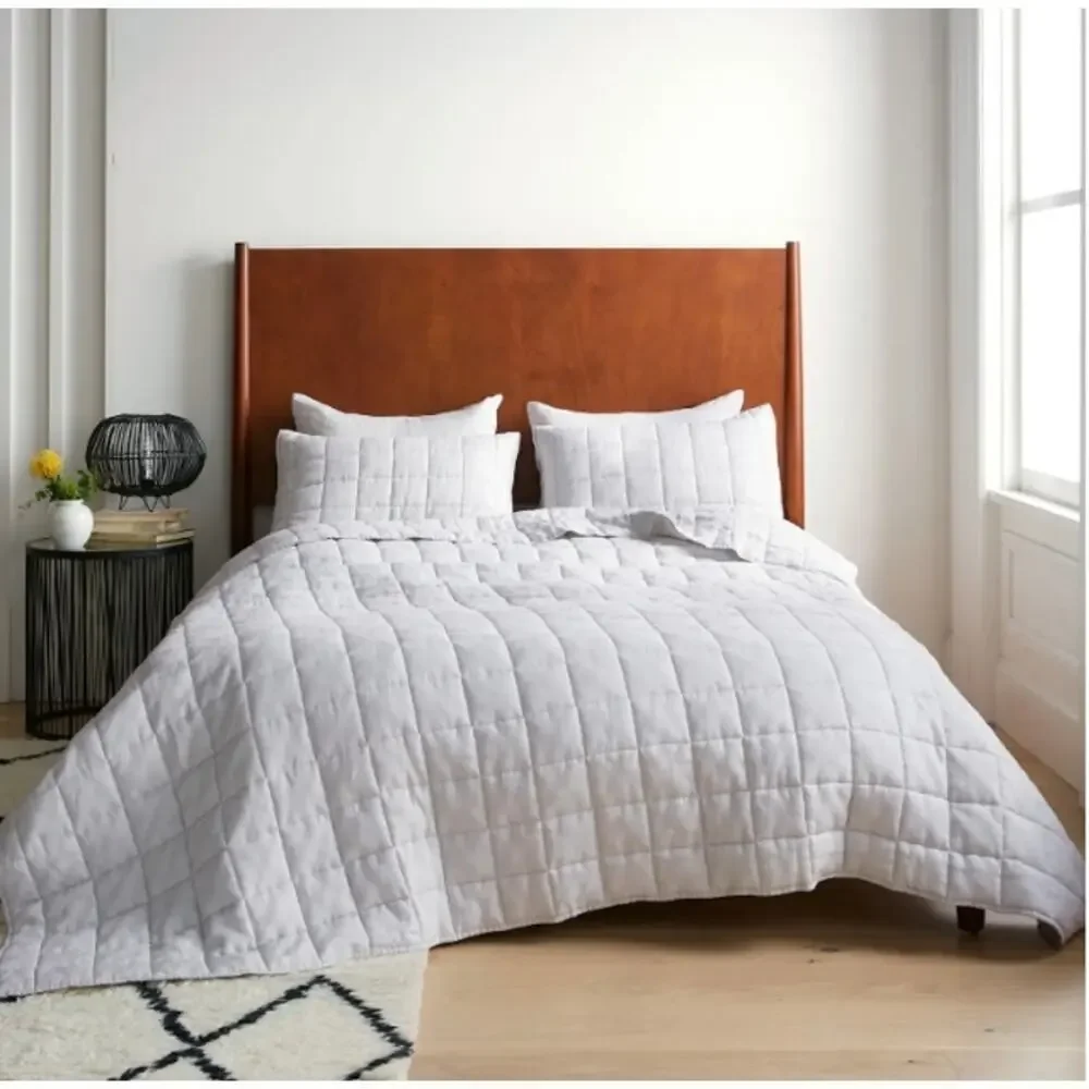 Quince European Linen Box Quilted King Sham Set Grey NWOT #S6